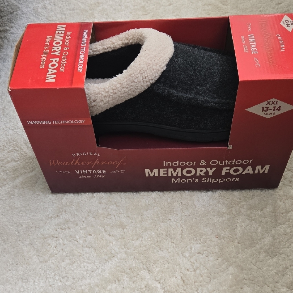 Memory Foam Men's 13-14 Indoor & Outdoor Slippers - Dark Gray with Cream Collar